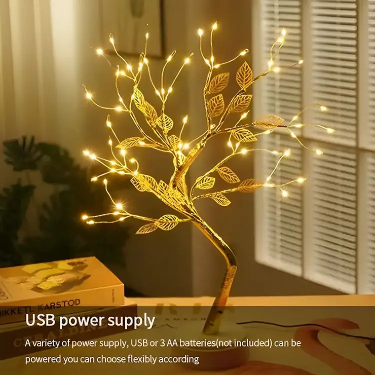 72 LED Bonsai Tree Lamp with golden leaves, decorative lighting for home and office