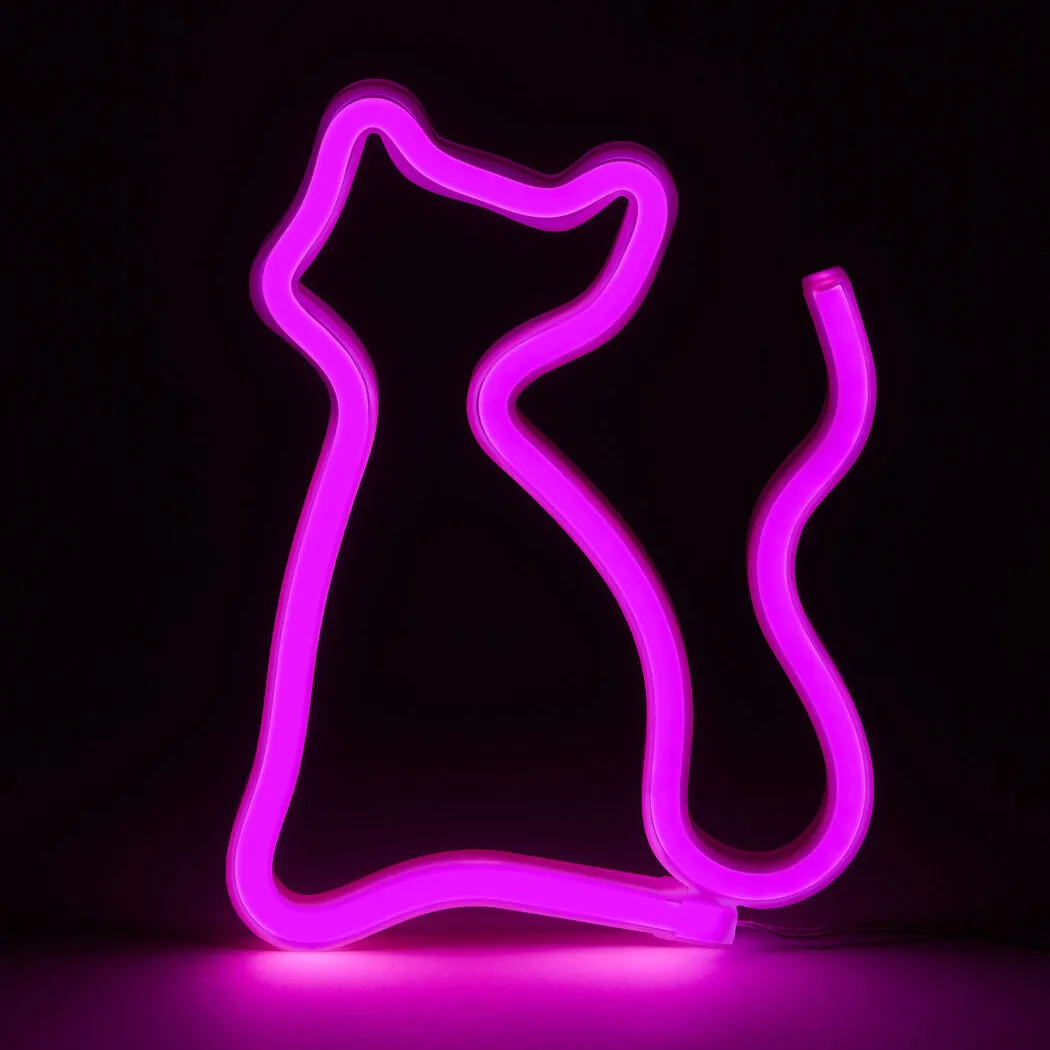 neon sign cat shape-violet