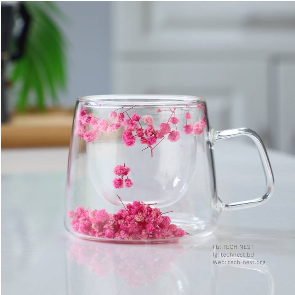 Double Wall Dry Flower Cup- Pink with Branch