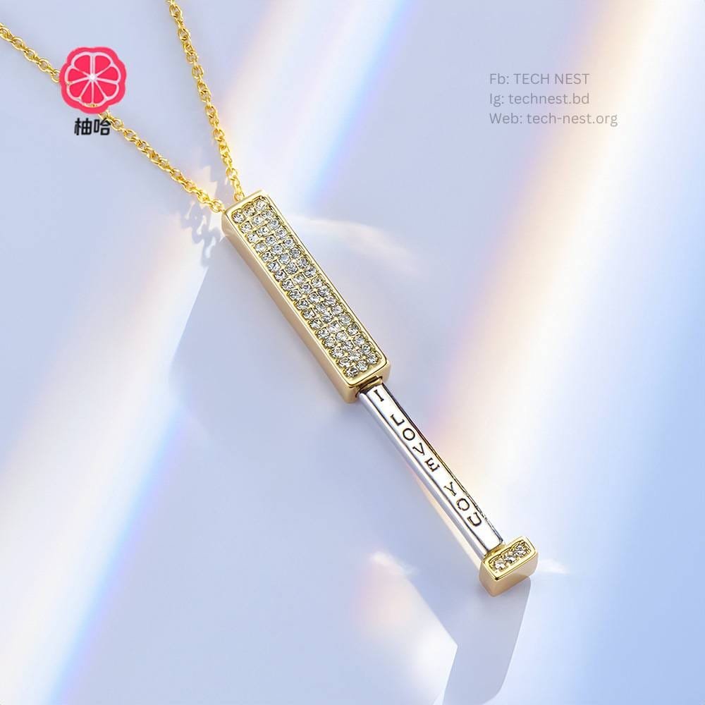 Rose Gold Plated Pendant Necklace with I Love You Text - 1