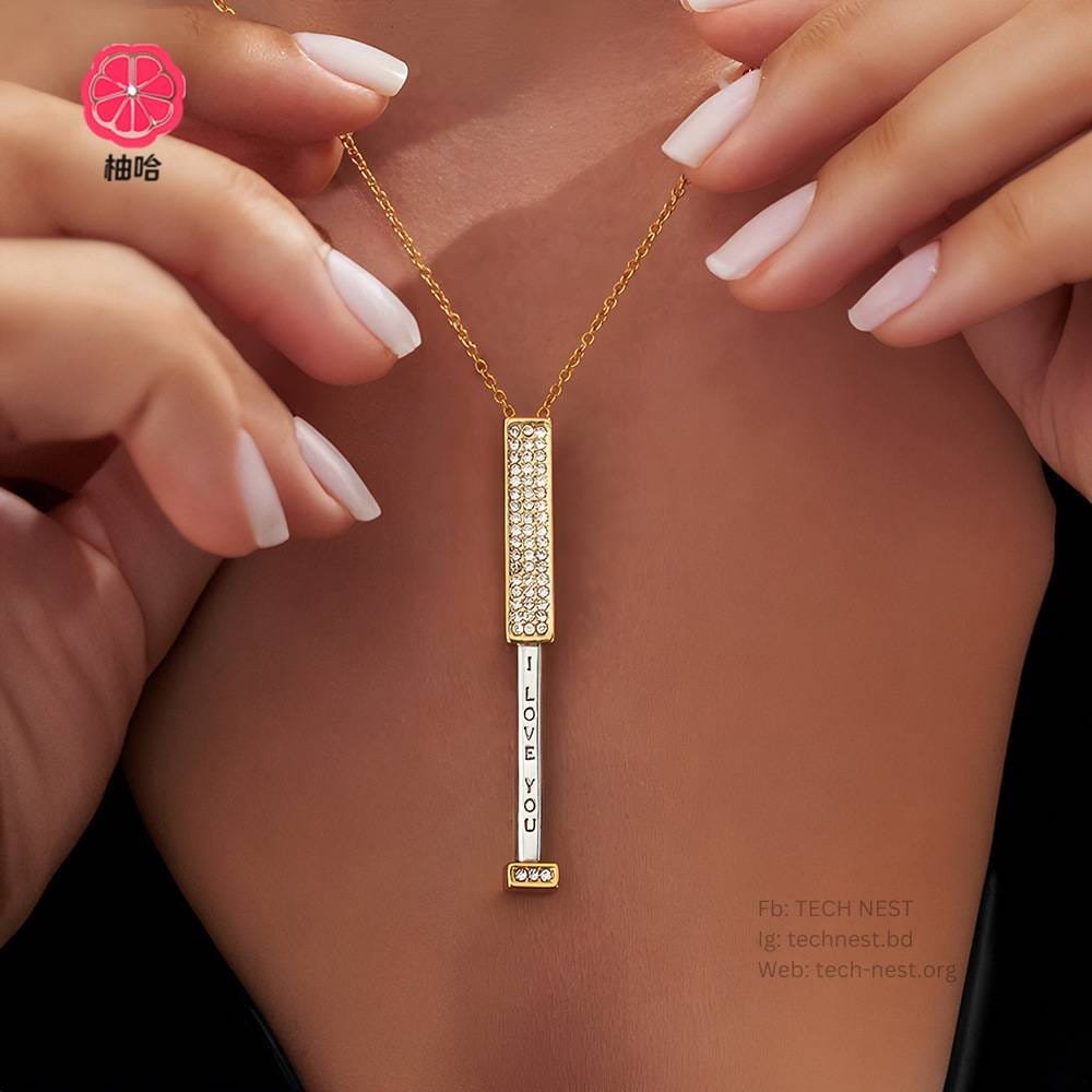 Rose Gold Plated Pendant Necklace with I Love You Text - 2