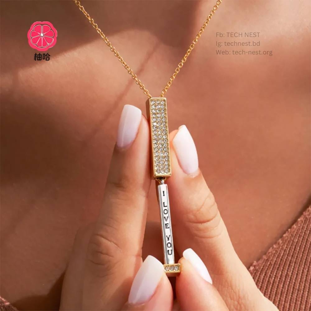 Rose Gold Plated Pendant Necklace with I Love You Text - 3