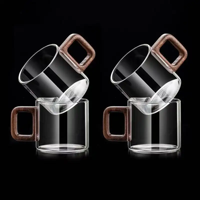 Heat Resistant Glass Tea Cup Wood Handle-5